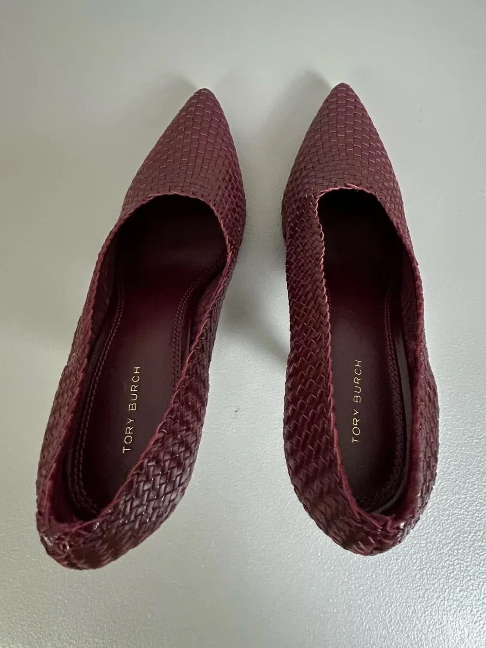 Tory Burch Women's Burgundy Woven Pointed-Toe Heels size 9M